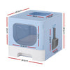 i.Pet Cat Litter Box Large Tray Kitty Toilet Enclosed Hooded Foldable Cat Litter Box Scoop Blue