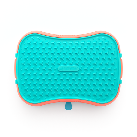 4-in-1 Slow Feeder Dog Bowl - Warm Ocean Red Bowl with Teal Lickmat