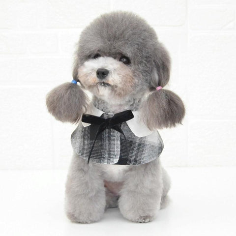 Dog Shawl Small Cloak Pet Bow Ttie Saliva Towel Pet Accessories - Size L - Black White Grid