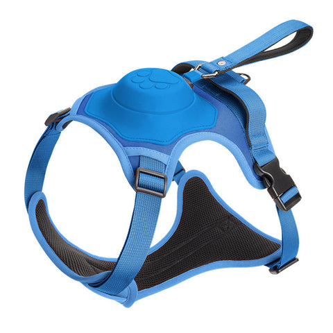 Vibe Geeks Ultimate 2-in-1 Reflective No-pull Dog Harness with Retractable Leash and Control Handle - Blue - L