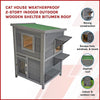 Cat House Weatherproof 2-Story Indoor Outdoor Wooden Shelter Bitumen Roof