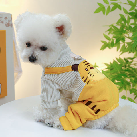 M Little Tiger Bib Pants Cute Four-Legged Dog Clothes - Spring/Summer Pet Outfit, Soft & Breathable