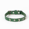 3 pcs Green Stylish PU Leather Pet Collar - Anti-Loss, Puppy Bell, Star & Moon Design Width 1.2cm Total Length 35cm