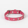 3 pcs Rose red Stylish PU Leather Pet Collar - Anti-Loss, Puppy Bell, Star & Moon Design Width 1.2cm Total Length 35cm
