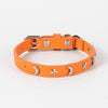 3 pcs Orange Stylish PU Leather Pet Collar - Anti-Loss, Puppy Bell, Star & Moon Design Width 1.2cm Total Length 35cm