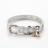 3 pcs Silver Stylish PU Leather Pet Collar - Anti-Loss, Puppy Bell, Star & Moon Design Width 1.2cm Total Length 35cm