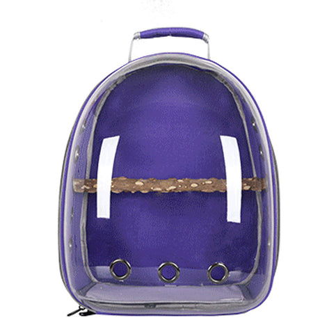 Purple Stylish Transparent PVC Pet Carrier Backpack - Large Capacity, Multi-Use for Birds & Cats(Including Wooden Stick)
