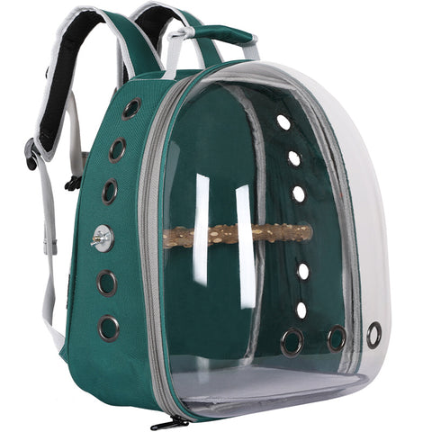 Green Stylish Transparent PVC Pet Carrier Backpack - Large Capacity, Multi-Use for Birds & Cats(Including Wooden Stick)