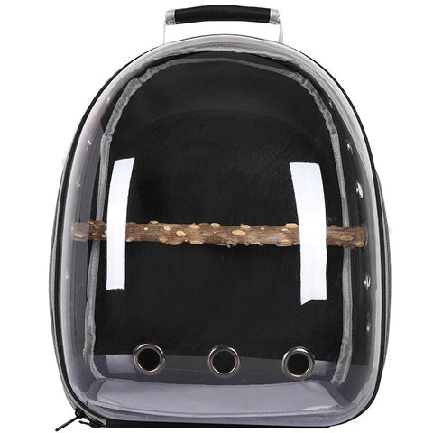 Black Stylish Transparent PVC Pet Carrier Backpack - Large Capacity, Multi-Use for Birds & Cats(Including Wooden Stick)