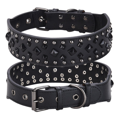 Size L Black 1 pack Stylish PU Leather Dog Collar with Spikes - Adjustable, Durable & Comfortable for Medium to Large Breeds