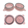 Pink Portable Collapsible Pet Bowl Set - Food-Grade Silicone Double Bowl for Dogs & Cats, Anti-Slip & Easy to Clean