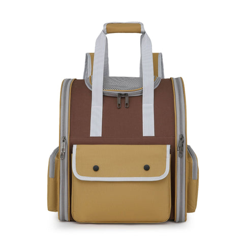 Khaki Portable Pet Carrier Backpack - Spacious, Breathable, and Travel-Friendly for Cats and Small Dogs