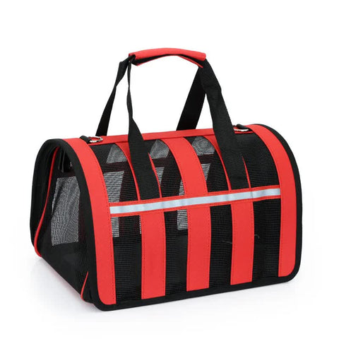Size M Black and Red Foldable Pet Carrier Bag - Lightweight, Breathable, and Spacious for All Seasons