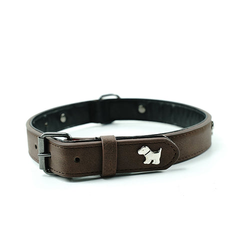 2 PCS Brown Soft Leather Dog Collar - Adjustable & Durable for Medium/Large Dogs S-(48*2.0cm)