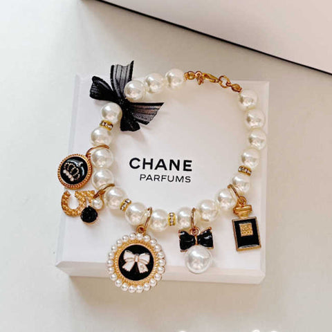 Black 4-PCS Pearl Charm Pet Necklace - Adjustable Bowknot Collar for Small Dogs & Cats (S: 20+5CM)