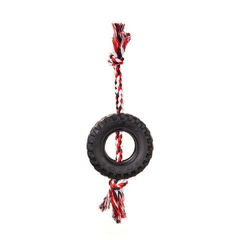Red Interactive Tire Rope Dog Toy - Heavy Duty Chew Toy for Dental Health & Play
