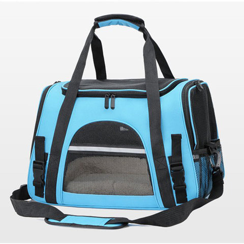 Portable Pet Bag for Small Dogs and Cats - Light blue Travel Tote with Pet Mat (44x25x28cm)