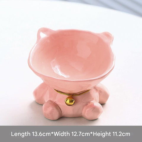 Pink Cute Ceramic Cat Bowl - Pet Feeder for Feeding and Drinking
