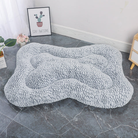 L Blue-grey Rose Velvet Fish Scale Pet Bed - Creative Bone-Shaped Soft and Cozy Dog & Cat Nest