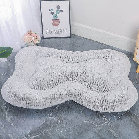 L Coffee Rose Velvet Fish Scale Pet Bed - Creative Bone-Shaped Soft and Cozy Dog & Cat Nest