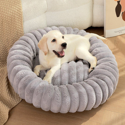 Grey Outer diameter 40cm Plush High-Weight Pet Bed - Cozy Velvet Cat & Dog Nest with Soft Cushion