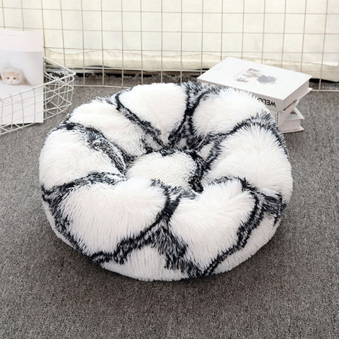 Black-white 50cm Cozy Round Pet Bed - Plush Cat & Dog Bed with Non-Slip Base, Machine Washable