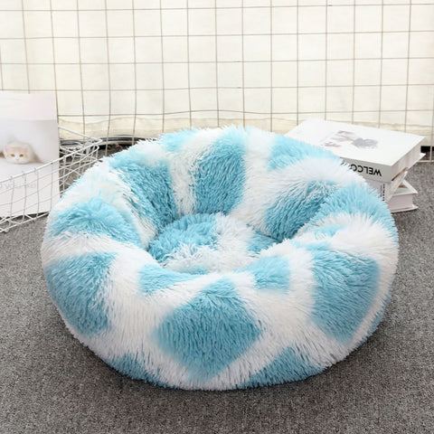 Blue-white 50cm Cozy Round Pet Bed - Plush Cat & Dog Bed with Non-Slip Base, Machine Washable