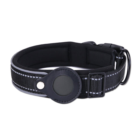 L Black Secure Nylon Dog Collar with Built-in Apple AirTag (not included) Holder Case - Pet Tracker Accessory