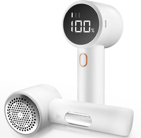 Rechargeable Electric Lint Remover with LED Display - 3 Speed Levels, USB-C Charging, 2600mAh Battery(white)