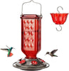 Elegant Hanging Hummingbird Feeder - Decorative Glass Nectar Bottle with Ant Moat, 6 Feeding Ports(Red)