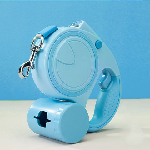 Green 3M Retractable Dog Leash - Built-in LED Light (No Batteries) and Bag Holder