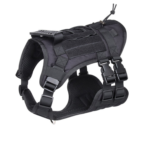 Black Tactical Dog Training Harness - Adjustable Vest for Training and Walking - M