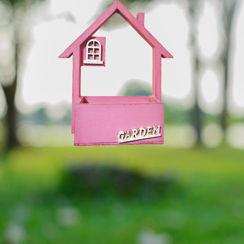 Pink Charming Wooden House Hanging Bird Feeder - Attract Wild Birds to Your Garden