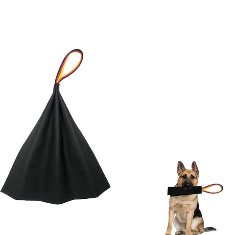 Black Premium Full-Grain Leather Dog Training Tug - Interactive Bite Rag with Strong Loop Handle for Play & Drive Building