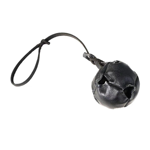 Black Durable Leather Dog Training Ball with Loop Handle - Interactive Bite & Tug Toy for Playful Pups