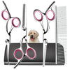Pink and Silver Complete 5-Piece Pet Grooming Scissors Kit - Stainless Steel Straight, Curved & Thinning Shears with Comb & PU Case (6.0 Inch)