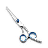 Blue and Silver Complete 5-Piece Pet Grooming Scissors Kit - Stainless Steel Straight, Curved & Thinning Shears with Comb & PU Case (6.0 Inch)