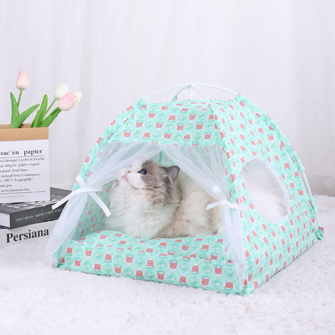 L 50*50CM 15 Catties Within The Pet Green Bear Cooling Summer Pet Tent - Portable Foldable Breathable Outdoor Cat House Shelter