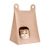 Khaki Cozy A-Frame Felt Pet Teepee - Foldable & Portable Cat Cave Bed with Easy Carry Handle