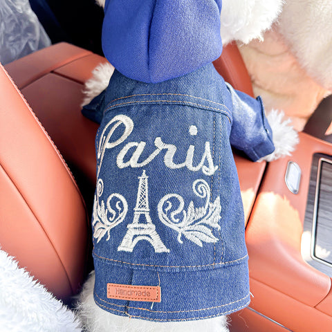 S-Approximately 5kg Paris Denim Vest Jacket for Dogs and Cats - Spring, Summer, and Autumn Wear