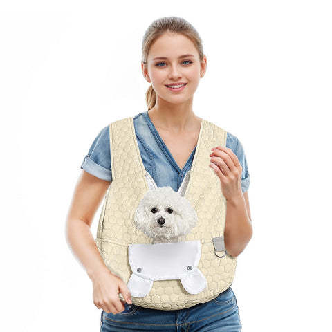 Beige Cozy Quilted Pet Carrier Backpack - Front Pack Sling for Cats & Small Dogs - Travel & Outdoor
