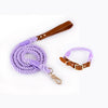 Premium Leather Pet Collar and Leash - Soft, Strong Braided Rope (Purple - Size S)