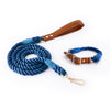 Premium Leather Pet Collar and Leash - Soft, Strong Braided Rope (Navy blue - Size S)
